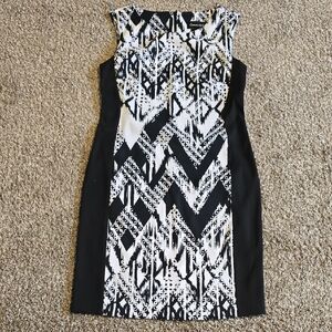 Connected Apparel Black and White Geometric Dress